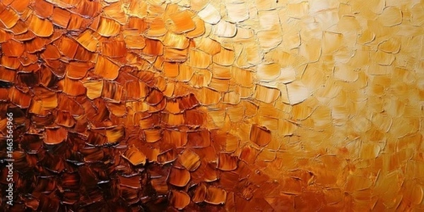 Fototapeta Abstract mosaic painting in warm earth tones with squares in shades of orange, yellow, and brown creating depth and movement