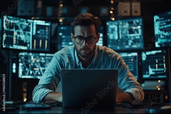 Fototapeta Datanalyst who collects, processes and analyzes information