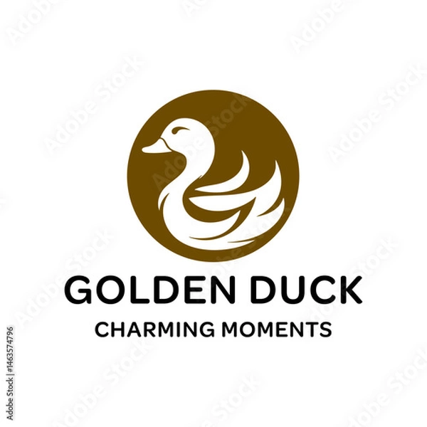 Fototapeta Golden Duck Charming Moments logo features a stylized golden duck, suggesting a brand that offers delightful or memorable experiences. Layered EPS Vector