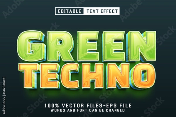 Fototapeta Green Techno 3d text - Editable Text Effect