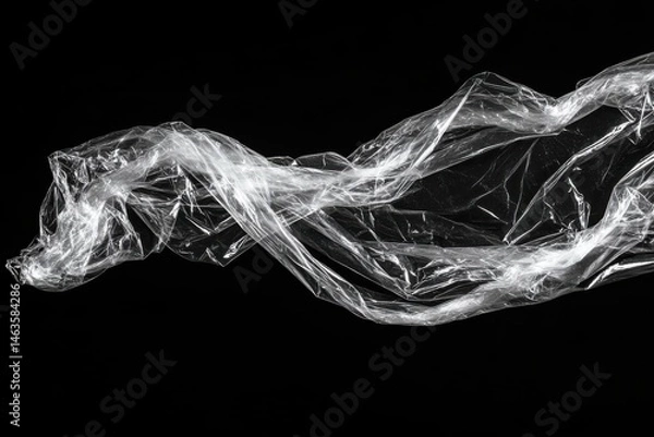 Fototapeta Plastic Sheet Texture Creates an Abstract Shape on Dark, Environmental Concept.