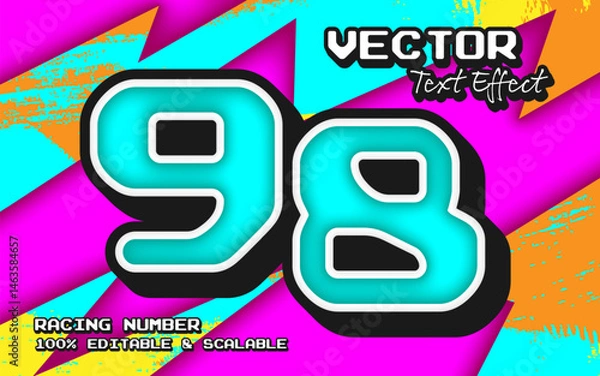 Obraz 98 digital racing number vector text effect with futuristic neon design and modern pop background style