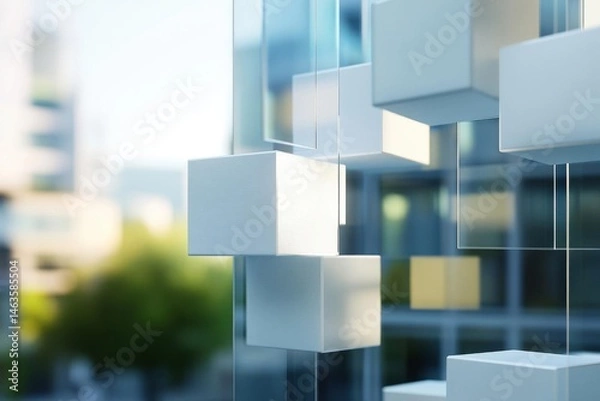 Fototapeta Abstract Cubes Decorate a Building Facade with Modern Architectural Design