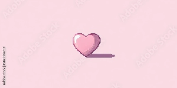 Fototapeta Pixel Heart on Pink Retro Valentines Day Graphic.