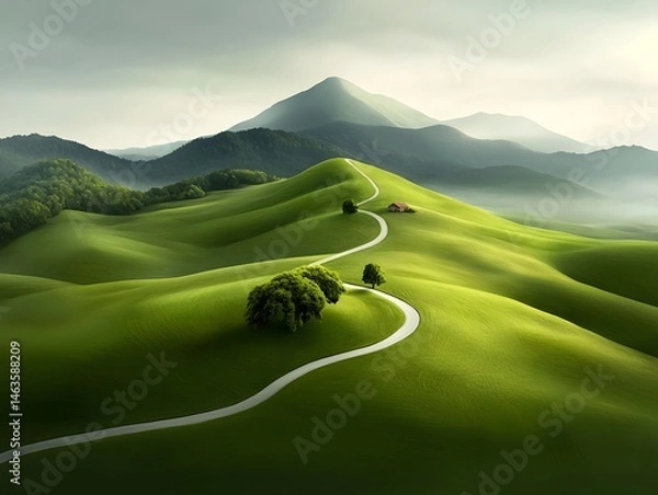 Obraz Idyllic rural landscape with rolling green hills and winding path