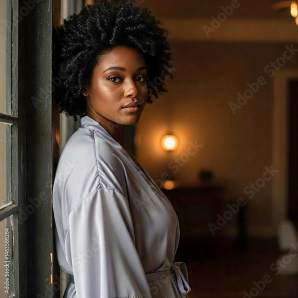Obraz Boudoir Photography of Plus Size Model in Silk Slip