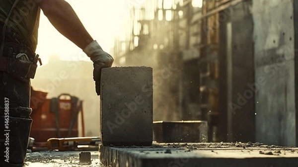 Fototapeta Construction Worker Handling Concrete Block