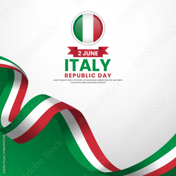 Fototapeta Italy republic day Square banner background with waving flag vector illustration