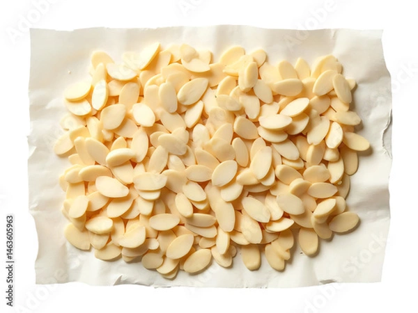Fototapeta Sliced ​​almonds placed on separate paper on background