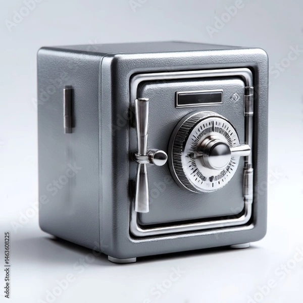 Fototapeta Secure Storage: A Silver Safe with Combination Lock and Handle on White Background