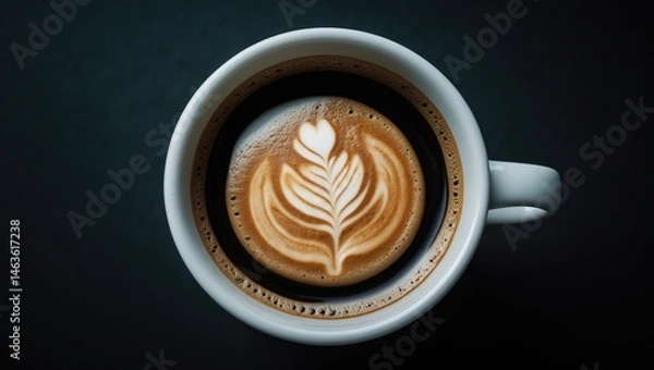 Fototapeta Hot americano in a cup against a black backdrop