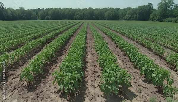 Obraz Rows of Green Crops in a Farm Field