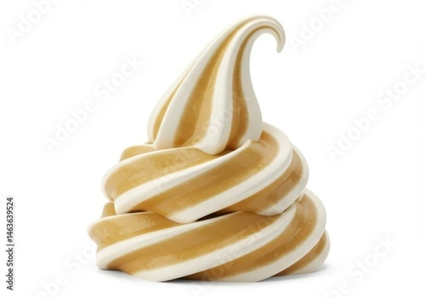 Fototapeta Swirl of vanilla and caramel soft serve ice cream on a white background, a sweet dessert treat