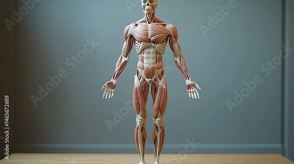 Fototapeta Human Anatomy Model Showing Muscles and Skeleton for Educational Purposes