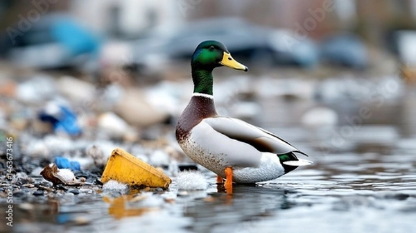 Obraz Ducks in Wetland Facing Pollution and Habitat Loss Challenges