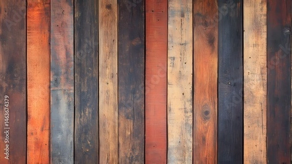 Fototapeta Vertical wooden planks in various shades of color.