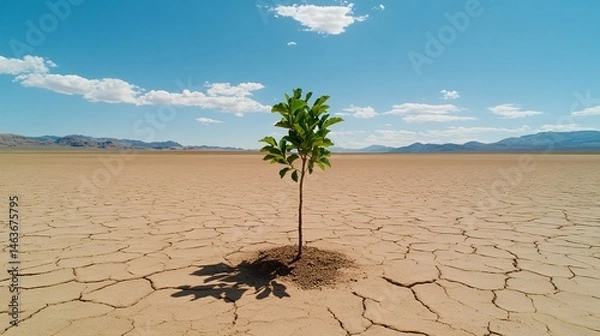 Obraz Resilient Tree Surviving in Arid Desert Landscape Against Blue Sky