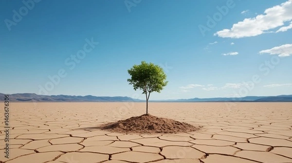 Obraz Resilient Tree Thrives in Desert Habitat Amidst Struggles of Life