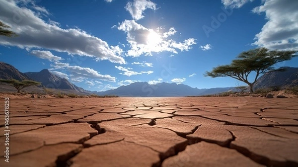 Obraz Desertification Landscape Highlighting Water Scarcity and Climate Change
