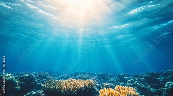 Obraz Breathtaking Underwater Scene of Coral Reef Ecosystem and Sunlight