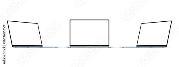 Obraz Modern Blue Open Laptops Mockups, Front and Side Perspective View, Isolated on White Background. Vector Illustration