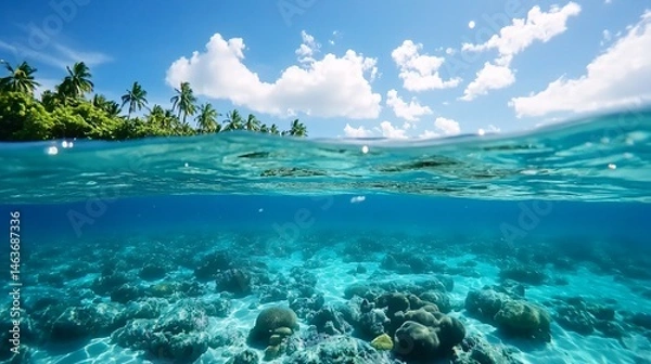 Obraz Vibrant Coral Reef Under Crystal Clear Water with Tropical Background