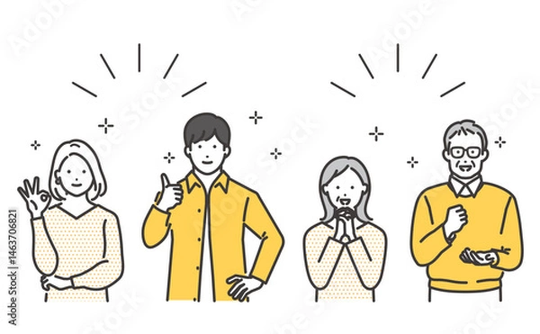 Obraz 明るい若い夫婦とシニア夫婦のベクターイラスト素材