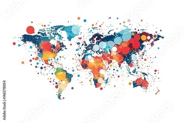 Fototapeta Global Social Media Trends Map, an interactive visualization showcasing real-time user engagement and trending topics across the globe, highlighting dynamic online interactions.