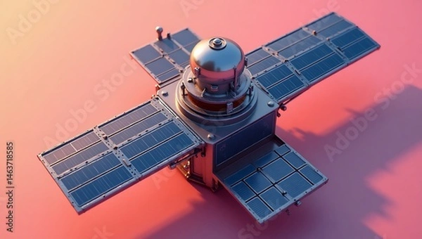 Obraz Satellite with solar panels, 3D isometric