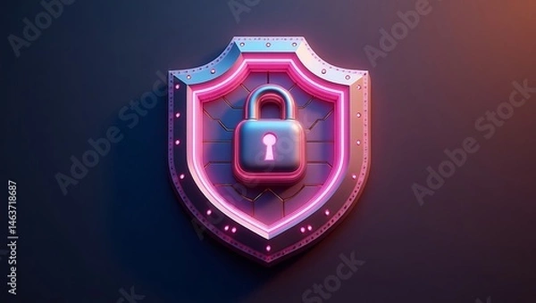 Fototapeta Shield with lock core, 3D cybersecurity symbol