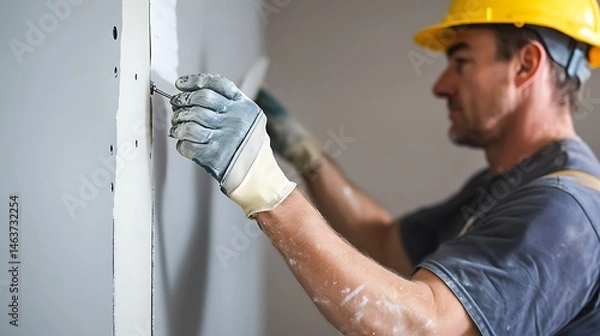 Fototapeta Construction Worker Installing Drywall