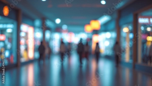Fototapeta Shallow focus on mall interior and shop background, featuring store backdrop and marketing design