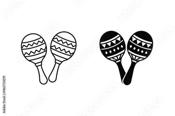 Fototapeta Pair of stylized maracas musical instruments in black and white outline design