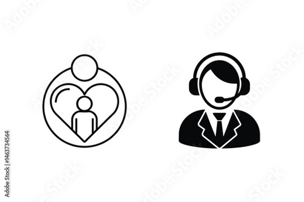 Fototapeta Supporting family and customer service representative black and white icon illustrations