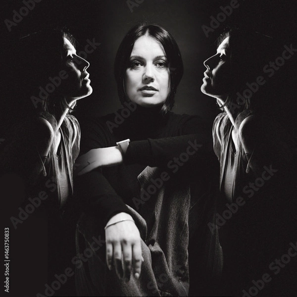 Obraz Portrait of a woman with dark hair, done in low key style.