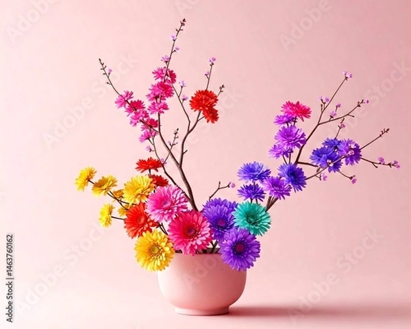 Obraz Close up Ikebana arrangement flowers with tree branch