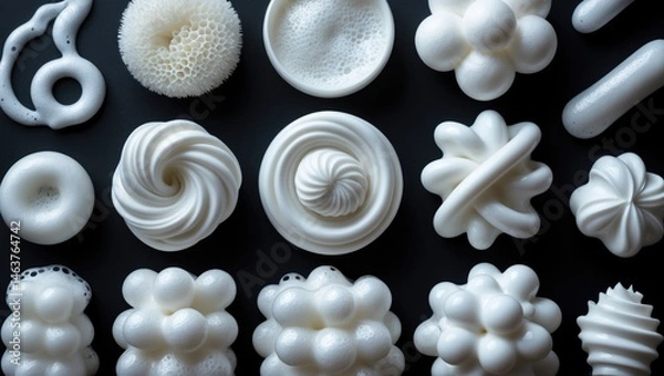 Fototapeta Collection of ten white foam textures featuring creamy soap bubbles