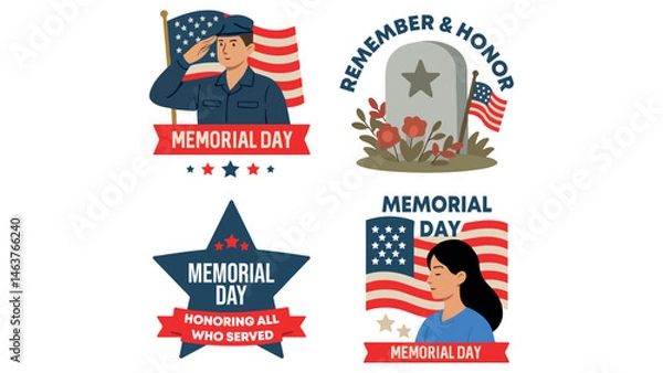 Fototapeta Patriotic Memorial Day Illustration – American Flag Tribute, Military Honor, and National Holiday Design for Veterans and Remembrance Themes