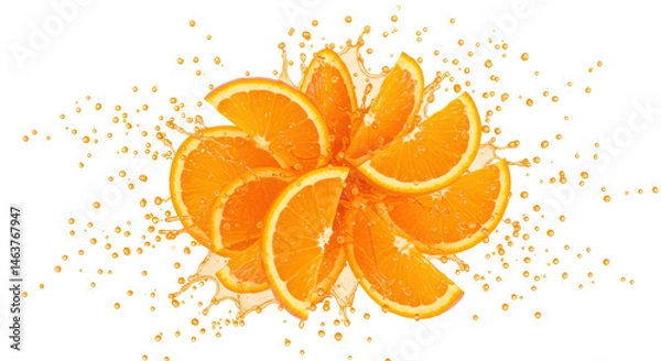 Obraz Isolated Orange Slices Exploding with Juice
