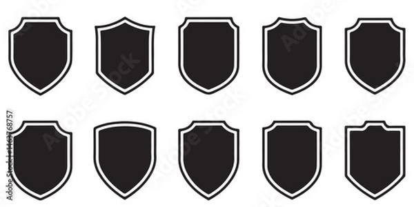 Obraz Set of shields. Shield icon vector, badge shape. Security, football patches, Vector military black silhouettes	
