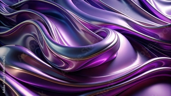 Fototapeta Abstract Purple Metallic Fluid Waves 3D Background