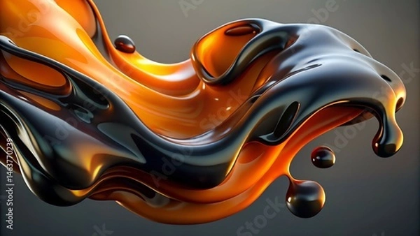 Fototapeta Abstract Glossy Black and Orange Liquid Flow 3D Render