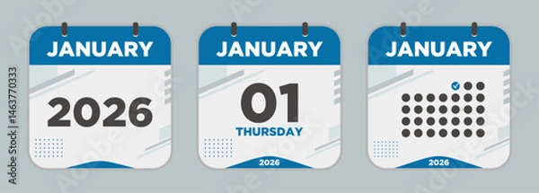 Fototapeta Modern Calendar icon. January. 2026 1 day. The concept of waiting for an important date. Day calendar with date January 1. Cheklist day calendar. Vector illustration.