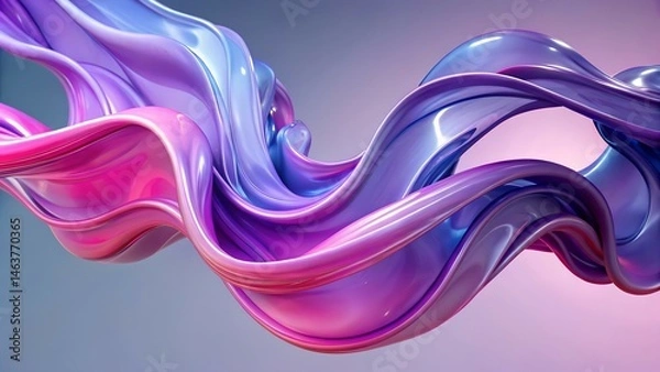 Fototapeta 3D Abstract Fluid Ribbons Flowing in Pink and Purple Glossy Design