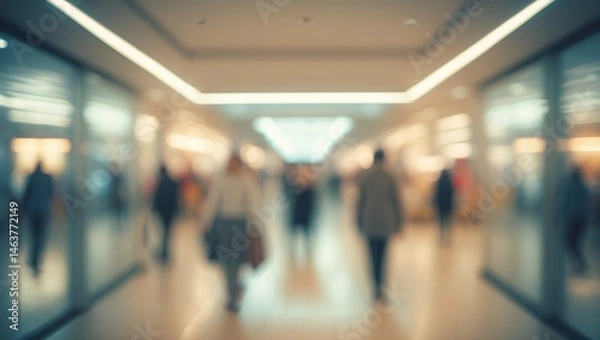 Fototapeta Shopping mall interior with abstract blurred background emphasizing business and retail environment