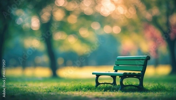 Fototapeta Outdoor scene with a blurred background of trees, nature, and bokeh lighting