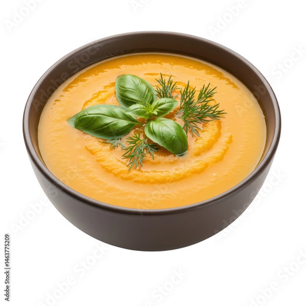 Fototapeta Bowl of soup with basil isolated on transparent background