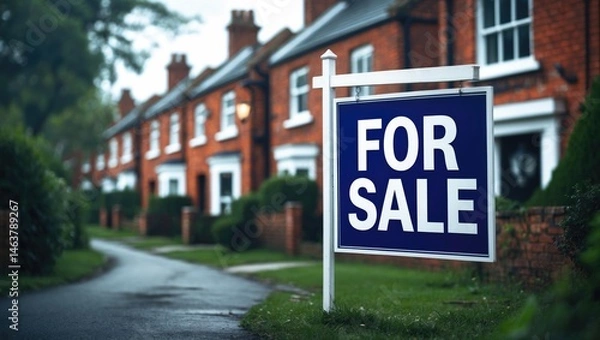 Obraz UK residential street with 'For Sale' property sign