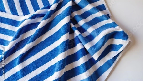 Obraz White background with folded blue striped beach towel