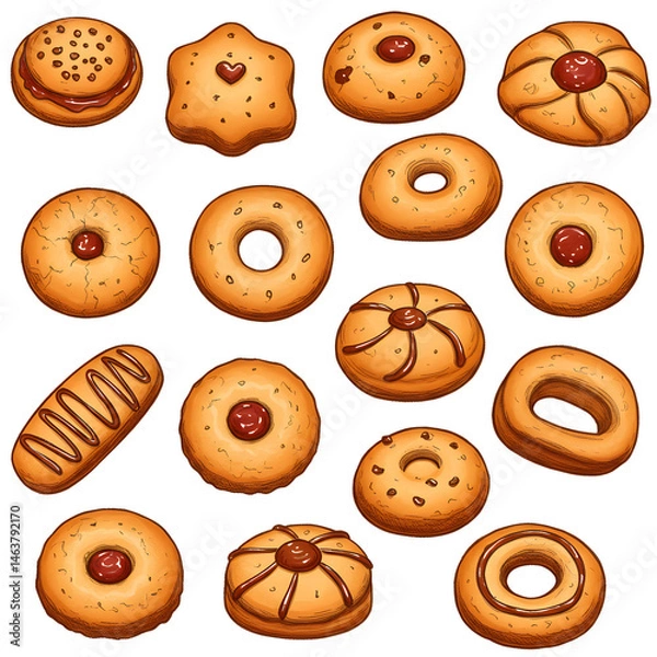 Obraz Assorted Cookies with Jam and Chocolate Fillings on White